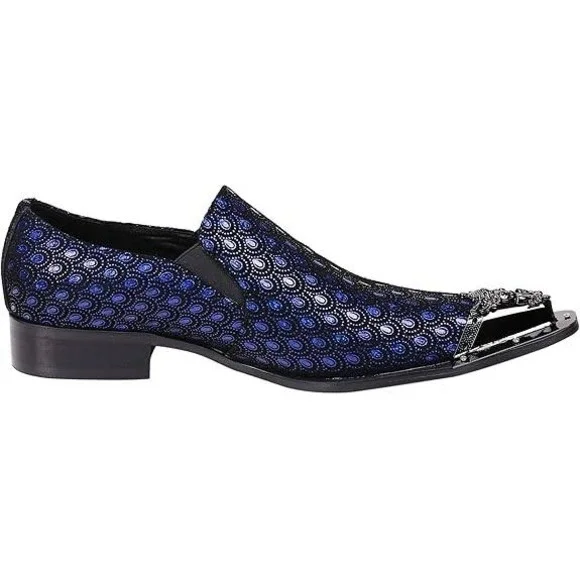 Santimon Men's US 9.5 Black/Blue Leather Metal Tip Western Loafers Dress Shoes